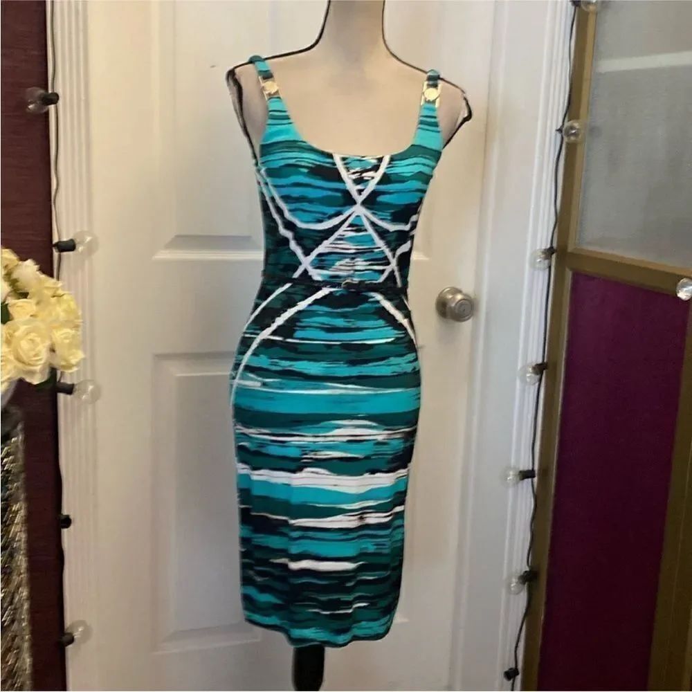 Versace Collection Elegant Teal and Black  Dress, M